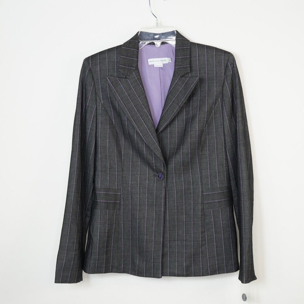 Garfield & Marks Alicia Jacket 6 Grey Purple Pinstripe Wool Blazer Career Preppy